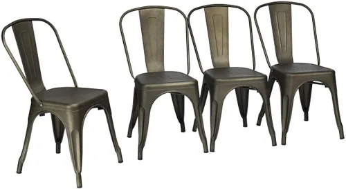 Miniatura 10 de DORTALA Juego de 4 sillas de comedor de metal, sillas auxiliares de café con patas de goma, sillas elegantes y modernas, silla auxiliar apilable