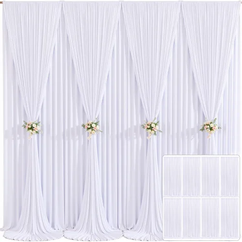 8 Paneles de Cortina de Fondo Blanco para Fiestas Bodas Sin Arrugas Cortinas Blancas para Fotos Fondos Cortinas Tela Decoración para Baby Shower