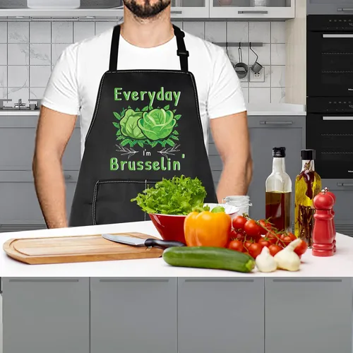 Miniatura 6 de LEVLO Brussels Sprout Gift Every Day I'm Brusselin - Delantal de cocina de verduras para hombres y mujeres