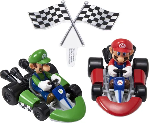 Miniatura 2 de DecoSet® Mario Kart™ Adorno para Pastel, Decoración de Pastel de 3 Piezas con Adornos de Kart de Carreras y Decoración de Bandera a Cuadros, Karts