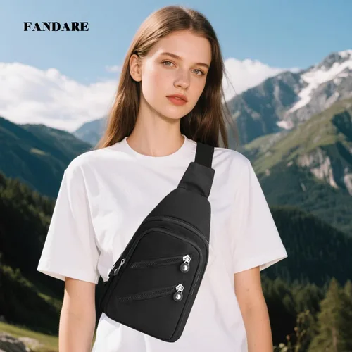 Miniatura 2 de FANDARE Elegante bolso bandolera para mujer para mujer, bolsa de pecho cruzada con agujero para auriculares, Negro, Grande