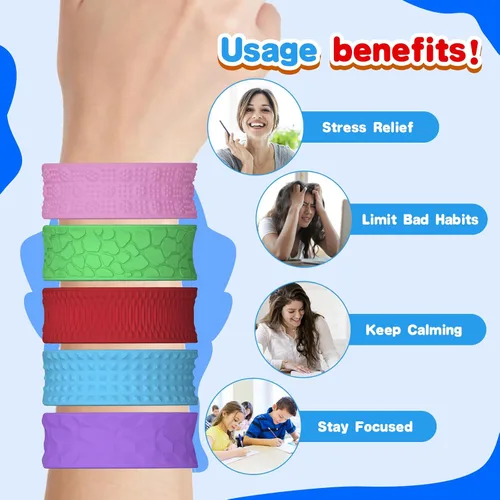 Miniatura 2 de Juguetes sensoriales para ansiedad, pulseras de palmada: 12 piezas de juguetes sensoriales de silicona texturizada para autismo, juguetes