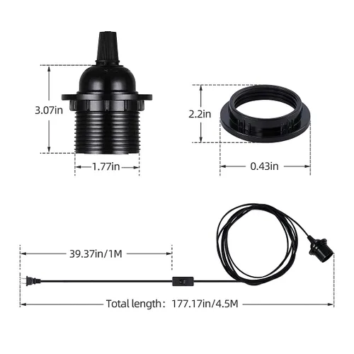 Miniatura 3 de Paquete de 2 lámparas colgantes HUIBONA enchufables, cable de linterna colgante vintage de 15 pies, enchufe E26/E27, kit negro con interruptor