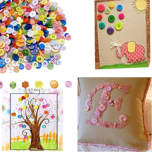 Miniatura 4 de 1000 botones, botones redondos de varios tamaños para coser bricolaje, pintura manual de botones para niños, colores mezclados