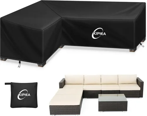 Miniatura 15 de Kipiea Funda para Sofá Seccional en Forma de L para Patio, Tela Oxford Resistente 420D, Funda Seccional para Exteriores con 6 Hebillas a Prueba