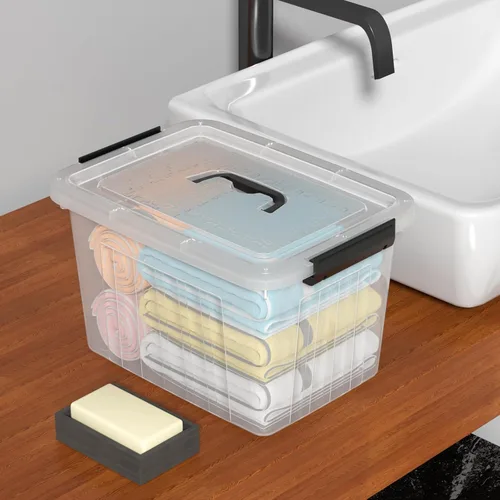 Miniatura 3 de Sadstory - Contenedores de plástico transparente de 12 cuartos de galón con asa, 6 paquetes Contenedor apilable con tapa para organización