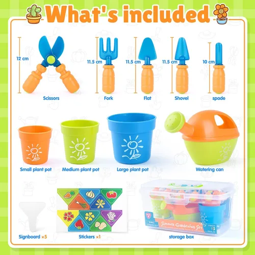 Miniatura 7 de PLAY Juego de Jardinería para Niños, Juego de Herramientas de Jardín para Niños, Kit de Herramientas de Jardinería con Pala, Tenedor, Espatula
