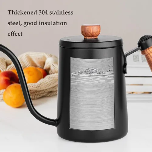 Miniatura 5 de MERMOO YILAN Hervidor de café para verter sobre cafetera, 20.3 fl oz, tetera de cuello de cisne, hervidor de acero inoxidable con mango Negro