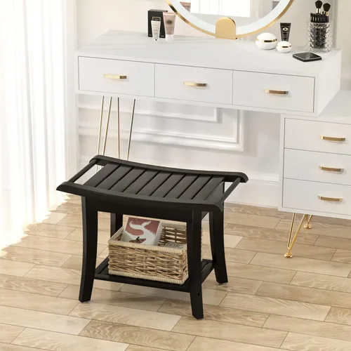 Miniatura 4 de Banco de ducha de bambú en el interior del taburete de ducha con estante de almacenamiento de espacio eficiente, sillas de ducha de baño, asientos