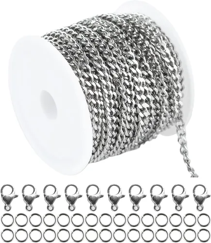 Miniatura 13 de Cadenas chapadas en oro a granel, cadena de trigo de acero inoxidable 304 con anillos de salto y cierres de langosta, collar para hombres y mujeres