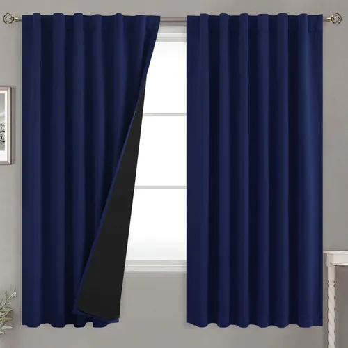 Miniatura 87 de BGment Cortinas 100% opacas beige de 63 pulgadas de largo con forro aislante térmico, bolsillo para varilla y lengüeta trasera de doble capa