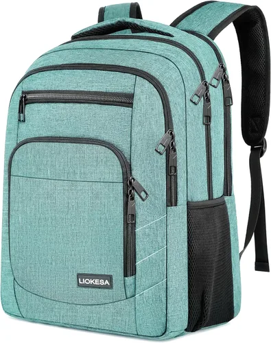 Miniatura 9 de Mochila escolar, mochila grande para adolescentes y niños, mochila delgada para laptop de negocios con puerto de carga USB, bolsa de libros de Gris