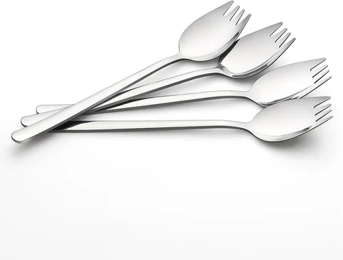 Miniatura 6 de IQCWOOD 304 Stainless Steel Sporks, 4-Pack 7.2-Inch Heavy Duty Metal Spork, Gold Fork Spoon Set for Pasta, Soup, Rice, Salad, Ice Cream, Dessert &