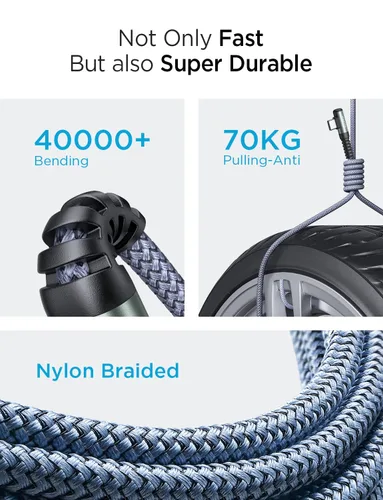 Miniatura 6 de AINOPE Cable USB C a USB C de 240 W de carga rápida de 1.5 pies, cable de carga rápida tipo C en ángulo recto para iPhone 16 Pro Max Plus, iPhone