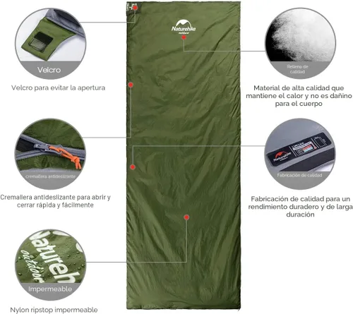Miniatura 5 de Naturehike Saco de dormir ligero y compacto, sobre de 59 ℉/32 ℉, ultraligero para mochilero, portátil, impermeable, con saco de compresión para frío
