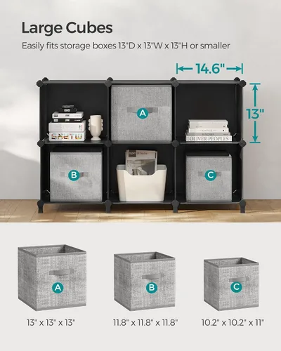 Miniatura 8 de SONGMICS Cubos de almacenamiento y organizador grande de almacenamiento de 6 cubos, contenedores de tela no tejida de 13 pulgadas con asas dobles