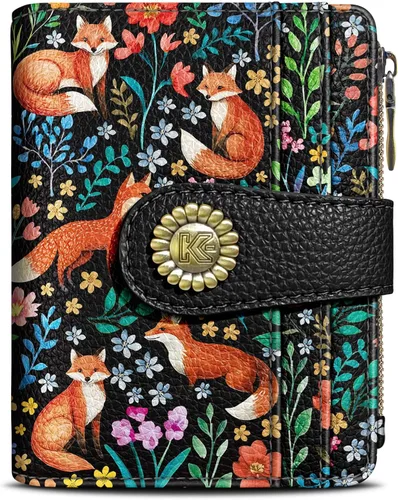 Miniatura 25 de Kelvoris Cartera pequeña Rfid para mujer, plegable, con cremallera, bolsillo para monedas, piel sintética, compacto, para tarjetas de crédito