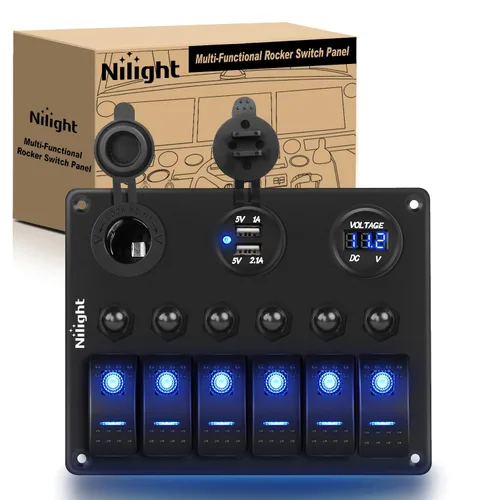 Miniatura 19 de Nilight - Panel de interruptor basculante de 4 bandas 90117G, panel de interruptores de aluminio precableado impermeable con doble USB encendedor