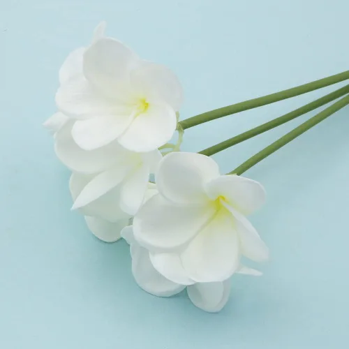 Miniatura 3 de Winterworm 3 piezas de flores artificiales de plumeria frangipani, 9 ramos de flores artificiales con tallos para el hogar, oficina, boda, Blanco