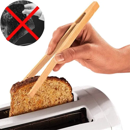 Miniatura 6 de Paquete de 6 pinzas de bambú para tostadora, pinzas de cocina de madera reutilizables de 7 pulgadas, utensilio de cocina ideal para queso, tocino