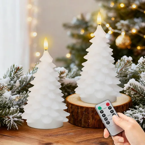 Miniatura 8 de JOIONE Velas sin llama de árbol de Navidad con temporizador remoto, velas parpadeantes que funcionan con pilas, velas LED de cera real para Verde