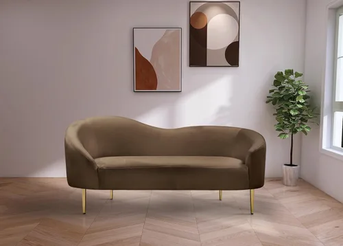Miniatura 2 de Meridian Furniture 659Brown-L Ritz Collection Modern Sofá biplaza tapizado contemporáneo con terciopelo marrón intenso, patas de metal dorado