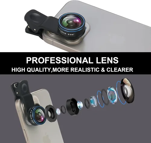 Miniatura 4 de Lente de ojo de pez de 235° para cámara de teléfono, lente de ojo de pez para iPhone 14 13 12 X XR Pixel Samsung Smartphone, lente con clip para Ojo