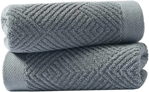 Miniatura 2 de sense gnosis Toalla de mano a rayas de espiga gris de primera calidad, 100% algodón, ultra suave, altamente absorbente, juego de 2 toallas de mano