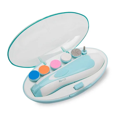 Cortauñas eléctrico 6 en 1 para recién nacidos o niños pequeños, juego de esmaltes de uñas con estuche de viaje, silencioso (azul)