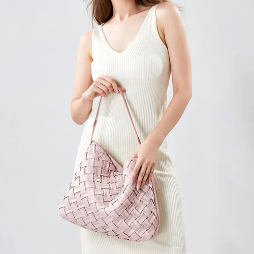 Miniatura 7 de Bolso tejido para mujer, bolso de mano de cuero vegano, bolso de mano retro, hecho a mano, grandes bolsas de hombro de playa de verano