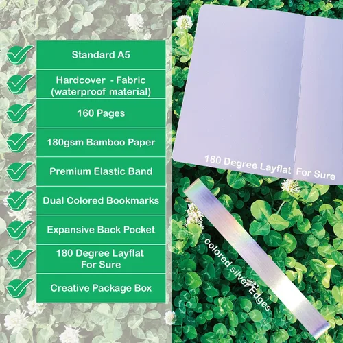 Miniatura 3 de BUKE Cuaderno de cuadrícula de puntos, papel blanco de bambú de 6.35 oz/m², 5 puntos de 0.197 x 0.197 in, 160 páginas, encuadernación plana, bordes