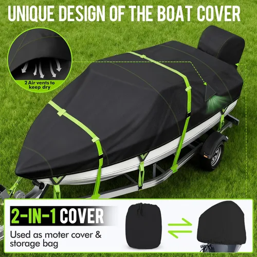 Miniatura 6 de Funda impermeable 1200D para lancha con cubierta de motor, lona marina teñida en solución, cubierta de lancha remolcable de 17 a 19 pies para 17