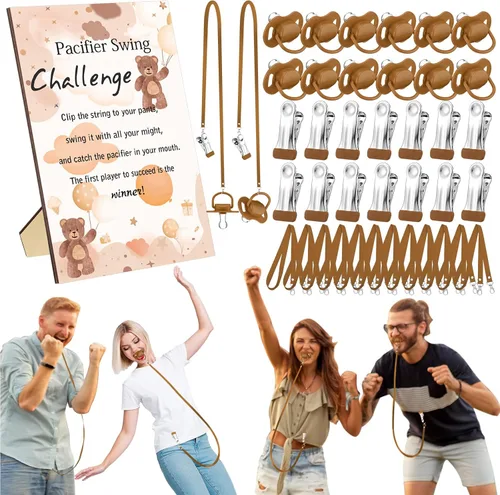 Miniatura 10 de Geelin Juego de 12 juegos de chupete con columpio para baby shower, juegos divertidos de revelación de género, incluye 1 letrero de madera y 12
