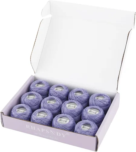 Miniatura 44 de Rhapsody Hilo de algodón perla tamaño 8 hilo de ganchillo Perle 12 bolas Set tejido a mano, bordado, sashiko, punto de cruz, costura, costura, Col. 5