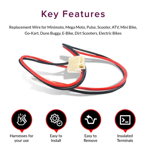 Miniatura 2 de AlveyTech Arnés universal de cableado de batería de 10 pulgadas, 2 pines, 600 V, 14 AWG, cable de repuesto para minimoto, Mega Moto, Pulse, Scooter
