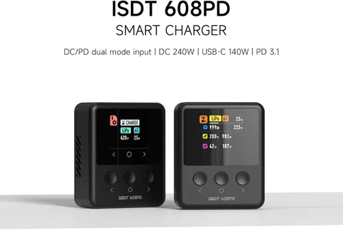 Miniatura 2 de ISDT Cargador de batería Lipo 608PD, DC 240 W/10 A, USB C PD 100 W/5 A, cargador inteligente para baterías RC, cargador de equilibrio para vida