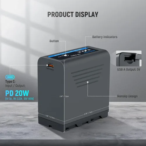 Miniatura 2 de Neewer Batería de repuesto NP-F970 de 10500 mAh, tiempo de carga completa de 4.8 horas, cable USB C de carga rápida PD de 20 W, batería recargable