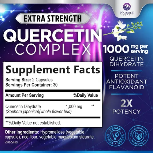 Miniatura 2 de Suplemento de quercetina – Antioxidante extra fuerte para apoyo inmunológico y salud respiratoria – Alta absorción – Quercetina dihidrato 1000 mg