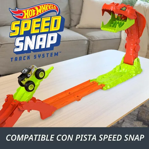 Miniatura 6 de Hot Wheels Conjunto de Juguetes de Camiones Monstruo, Juego de Pista Snake Slam Takedown con Vehículo Exclusivo Bone Shaker a Escala 1:64, Incluye