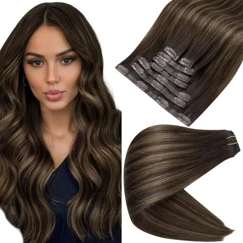 Miniatura 75 de Full Shine Extensiones de cabello humano con pinzas, cabello humano Remy invisible para mujer, color rubio platino, 20 pulgadas, 8 unidades, 4.23 oz