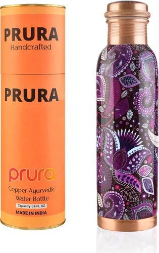 Miniatura 18 de Botella de agua de cobre con estampado puro, a prueba de fugas, recipiente de cobre ayurvédico para deportes, gimnasio, aire libre, yoga, beneficios