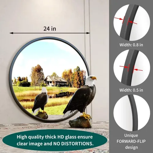 Miniatura 5 de Growsun Espejo redondo negro de 24 pulgadas, espejo de pared circular para tocador de baño, entrada, sala de estar con marco de metal