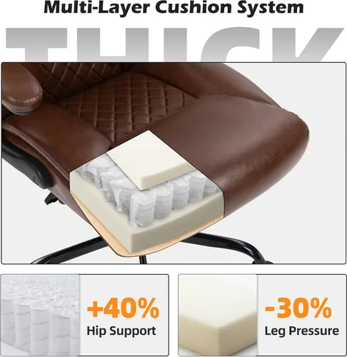 Miniatura 4 de Silla de oficina – Silla ergonómica de escritorio para computadora con respaldo alto con función mecedora y soporte lumbar, silla ejecutiva cómoda