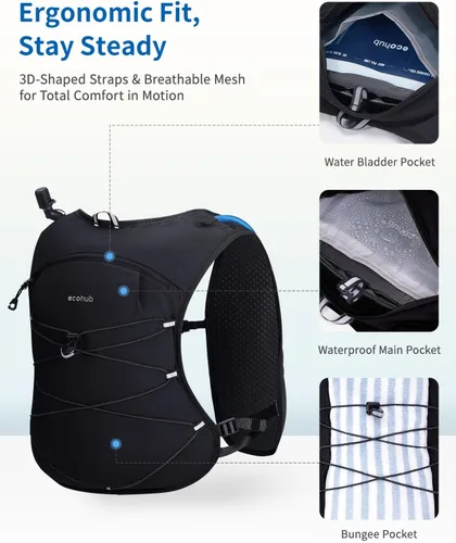 Miniatura 3 de ECOHUB Mochila de hidratación para correr, mochila ligera de hidratación para senderismo, ciclismo, maratón, mochila para mujeres y hombres