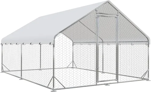 Miniatura 8 de Gallinero de metal grande, refugio para gallineros al aire libre con cubierta resistente al agua y anti-UV, techo de cúpula para aves de corral