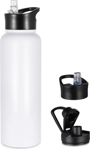 Miniatura 61 de Botella de agua aislada de 64 onzas con tapas de pajita y boquilla, jarra de agua de acero inoxidable de medio galón con mango de paracord, vacío