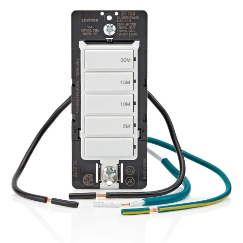 Miniatura 10 de Leviton Interruptor Temporizador de Cuenta Regresiva para ventilador de baño y luces del hogar, 5-10-15-30 minutos, no requiere neutro, unipolar