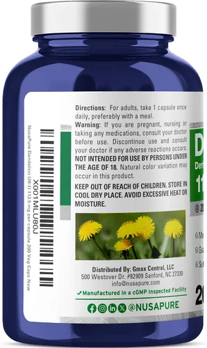Miniatura 3 de NusaPure Cápsulas de raíz de diente de león, 112.5 mg, 200 cápsulas vegetales (sin OMG, veganas)