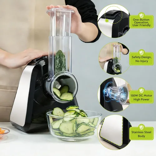 Miniatura 3 de Mokero Rallador de queso eléctrico 5 en 1 para queso, triturador automático de queso de cocina y tirador de ensaladas, picador de verduras fácil