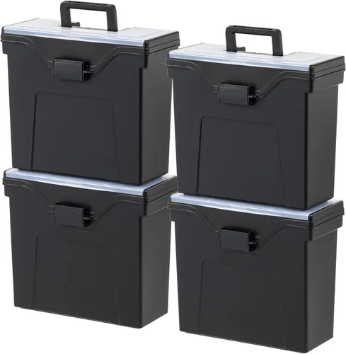 IRIS USA Caja de archivo portátil delgada para cartas/tamaño legal, paquete de 4, contenedor de almacenamiento de plástico sin BPA con tapa